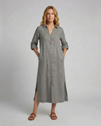 Linen Maxi Dress Women with Button Placket