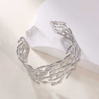Women's Open Bangle with Elegant Wave Design Symbol Fashion