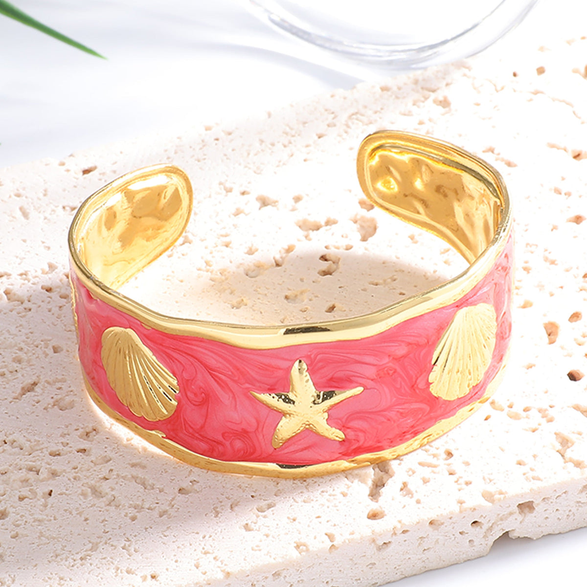 Women's Bangle with Maritime Shell and Starfish Design Symbol Fashion