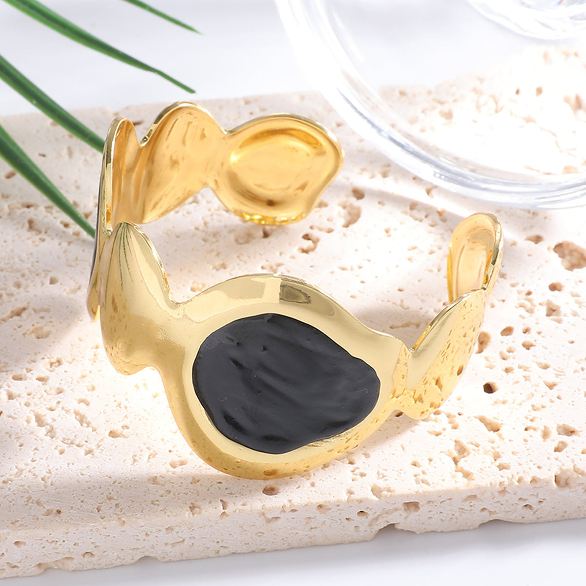 Ladies Open Bangle with Artistic, Curved Design Symbol Fashion