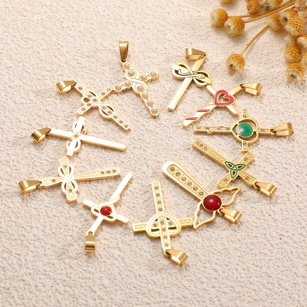 Ladies cross pendant with heart-shaped design and sparkling accents Symbol Fashion