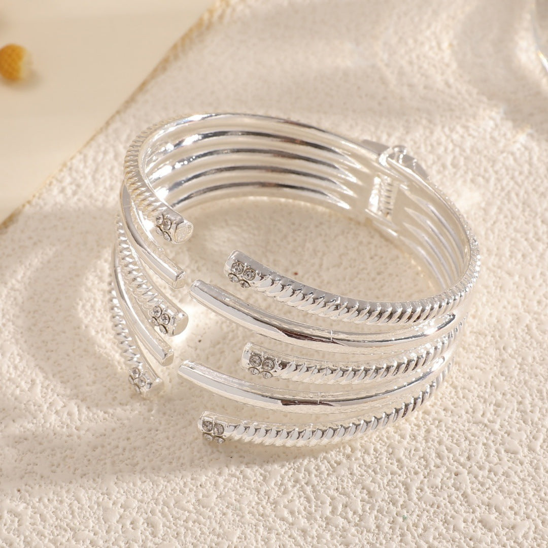 Women's Open Bangle with Modern, Layered Design Symbol Fashion