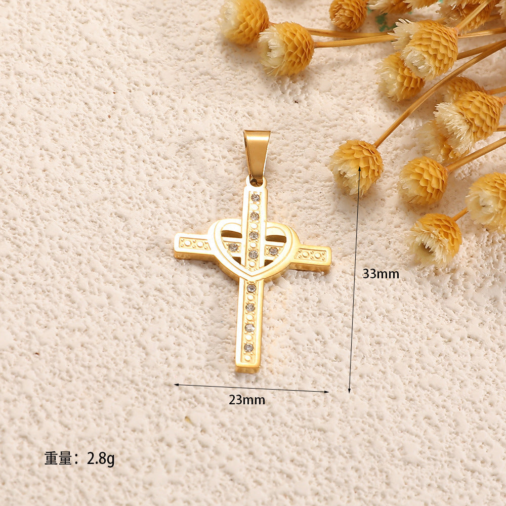 Ladies cross pendant with heart-shaped design and sparkling accents Symbol Fashion