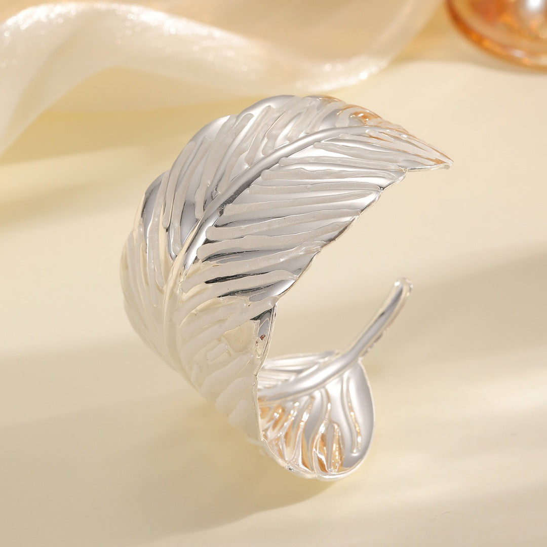 Ladies Open Cuff Bracelet in Tropical Leaf Design Symbol Fashion