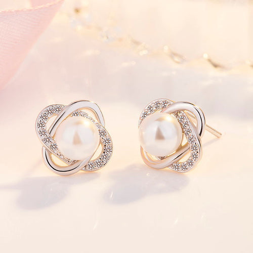 Ladies earrings with artistic pearl design and sparkling zirconia Symbol Fashion