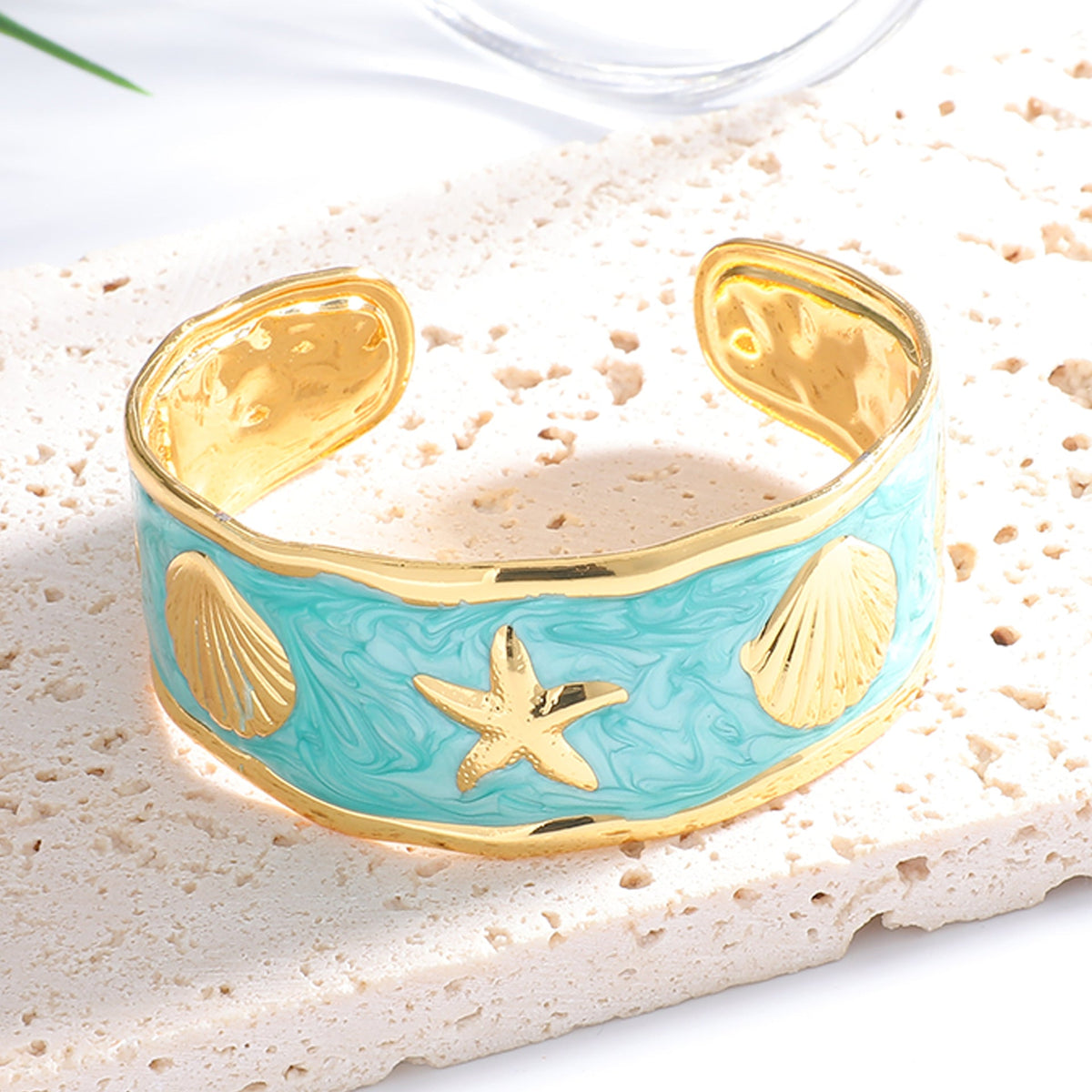 Women's Bangle with Maritime Shell and Starfish Design Symbol Fashion