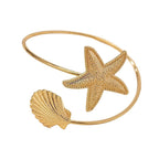 Women Open Bangle with Maritime Star and Shell Design Symbol Fashion