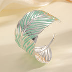 Ladies Open Cuff Bracelet in Tropical Leaf Design Symbol Fashion