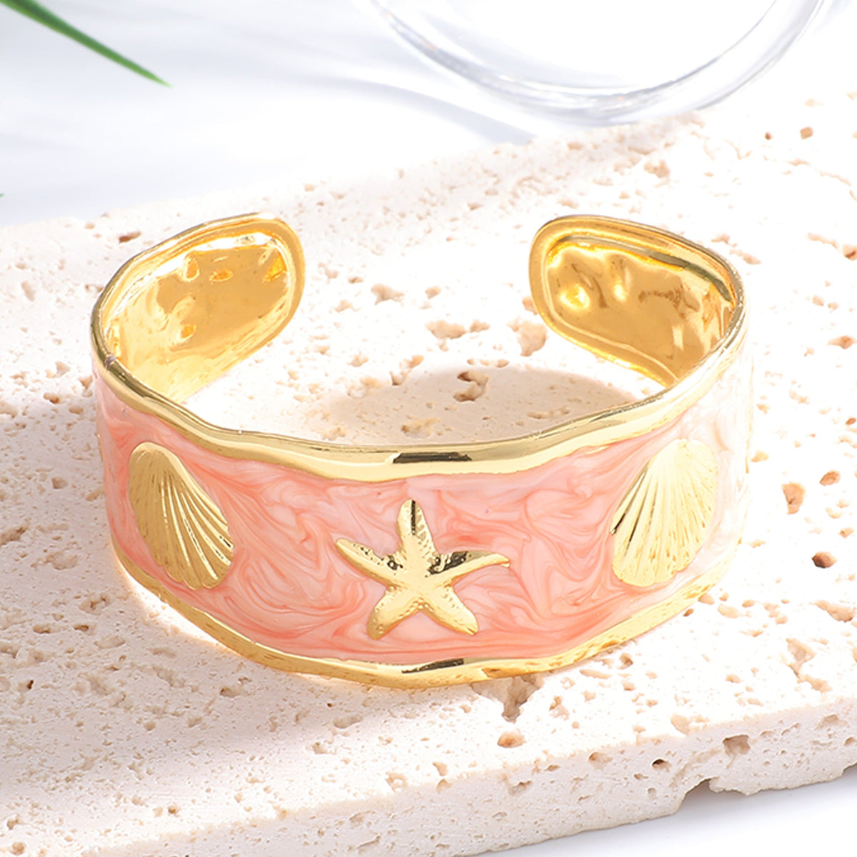 Women's Bangle with Maritime Shell and Starfish Design Symbol Fashion
