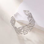 Women's Open Bangle with Elegant Wave Design Symbol Fashion