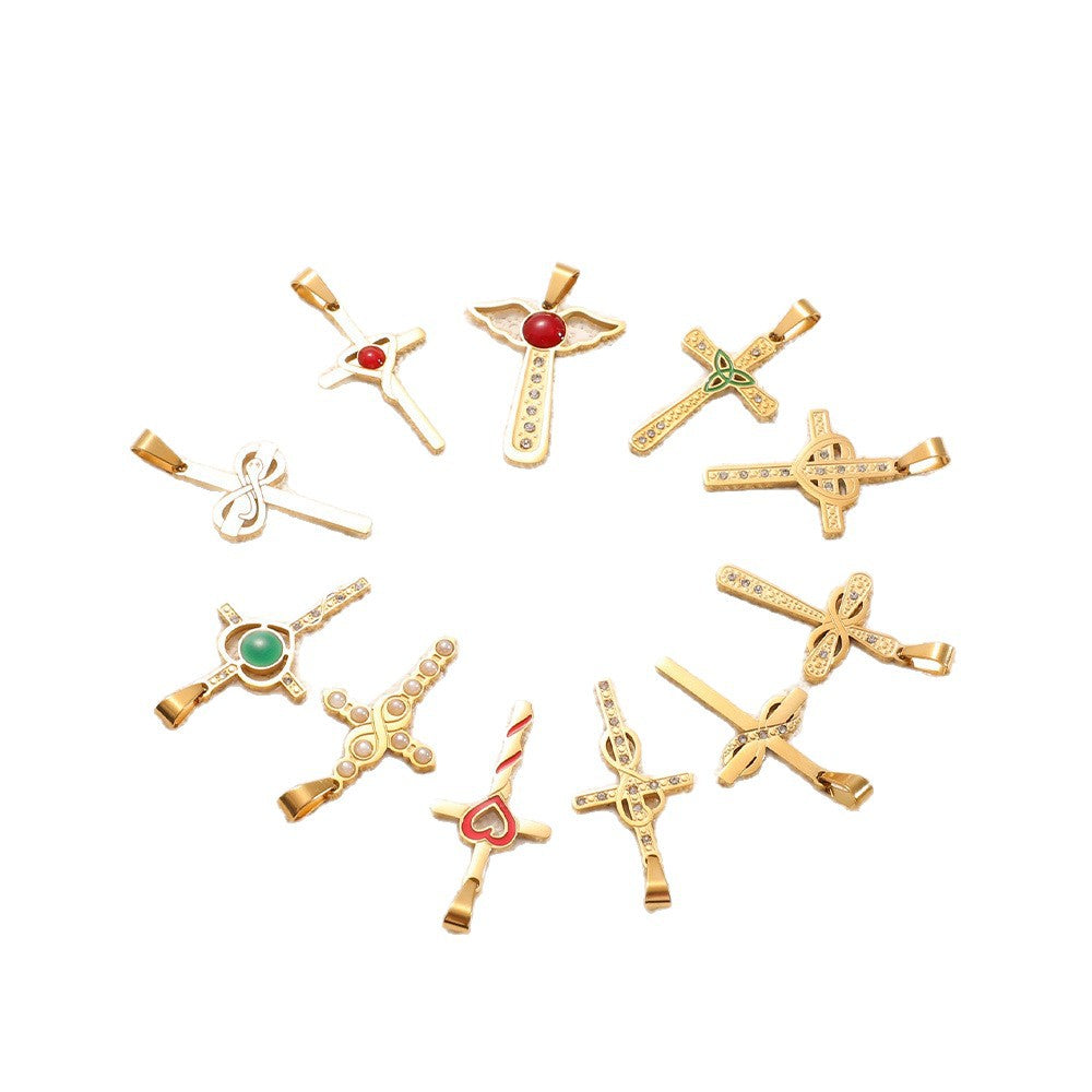 Ladies cross pendant with heart-shaped design and sparkling accents Symbol Fashion