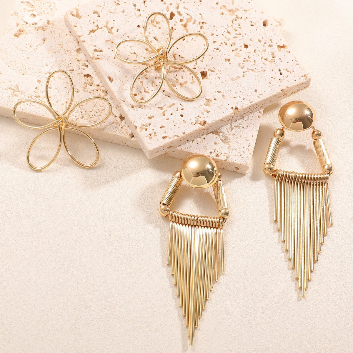 Ladies Hanging Earrings in Artistic Flower Design Symbol Fashion
