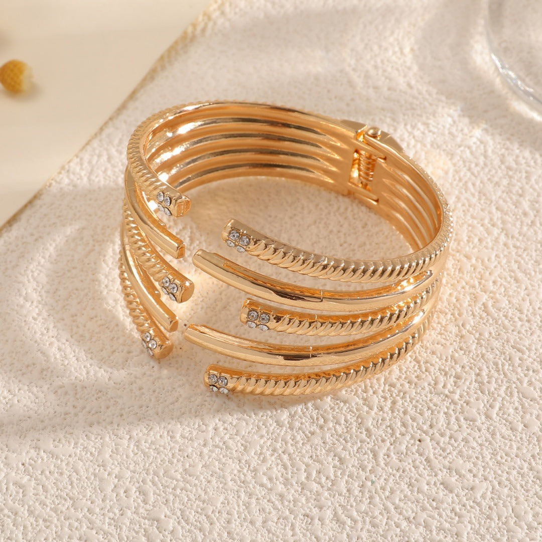 Women's Open Bangle with Modern, Layered Design Symbol Fashion