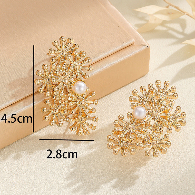 Women’s ear clips with elaborate flower design and pearl accent Symbol Fashion