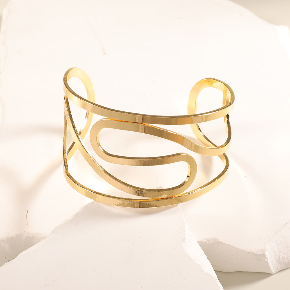 Women Open Bangle with Artistic Relief Design Symbol Fashion