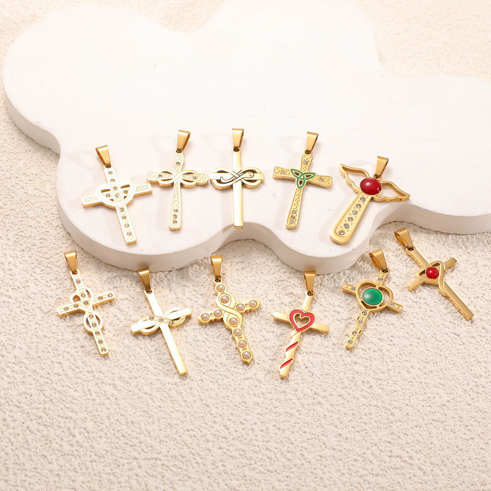 Ladies cross pendant with heart-shaped design and sparkling accents Symbol Fashion