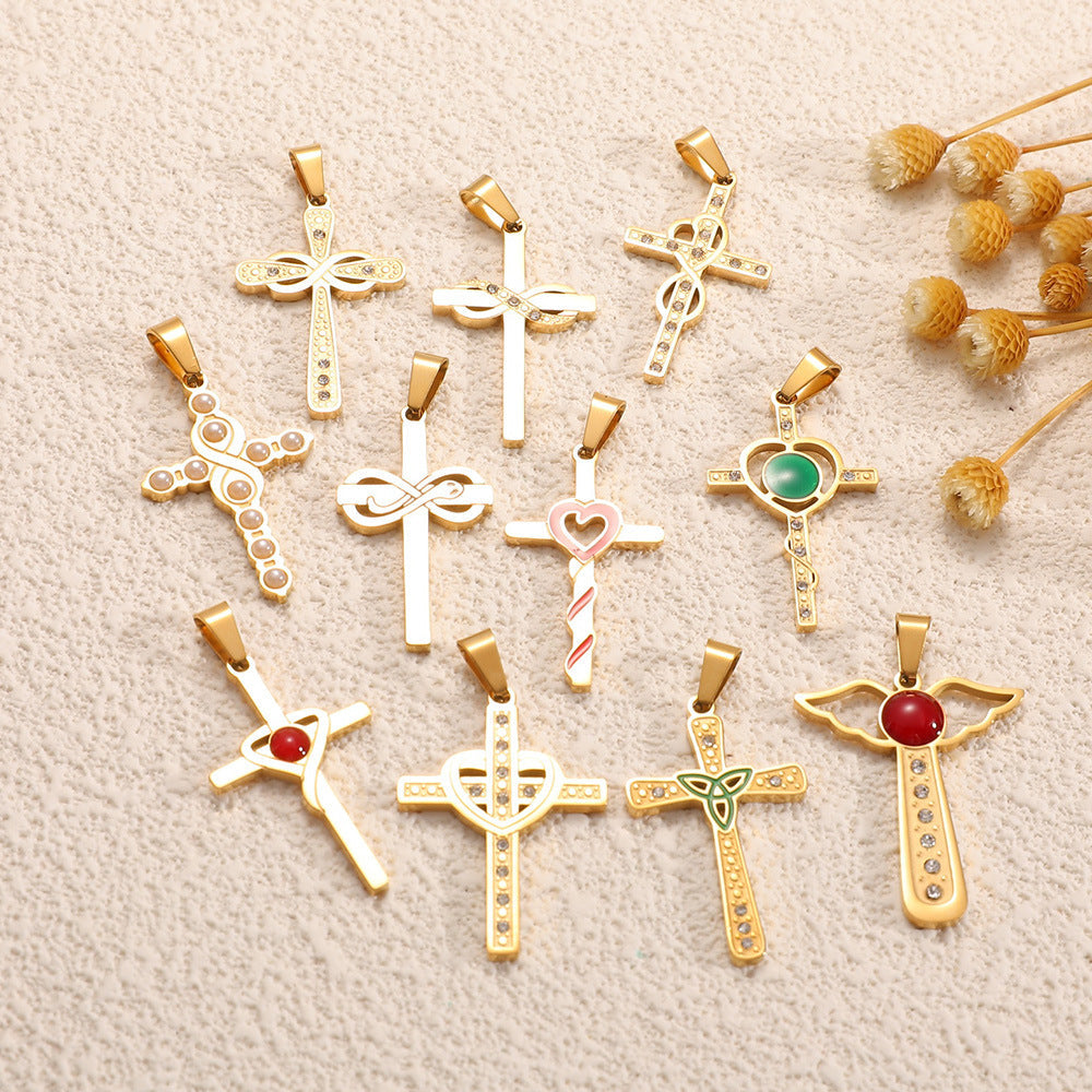 Ladies cross pendant with heart-shaped design and sparkling accents Symbol Fashion