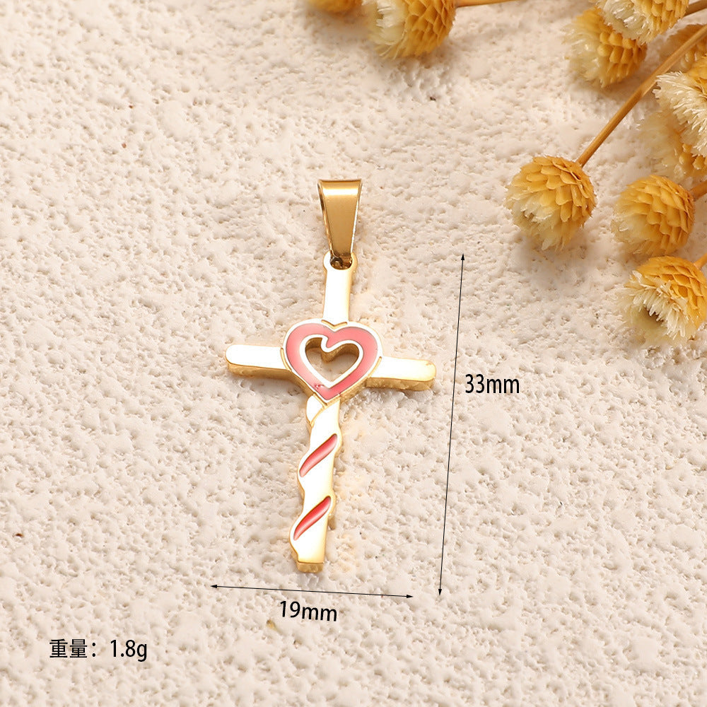 Ladies cross pendant with heart-shaped design and sparkling accents Symbol Fashion