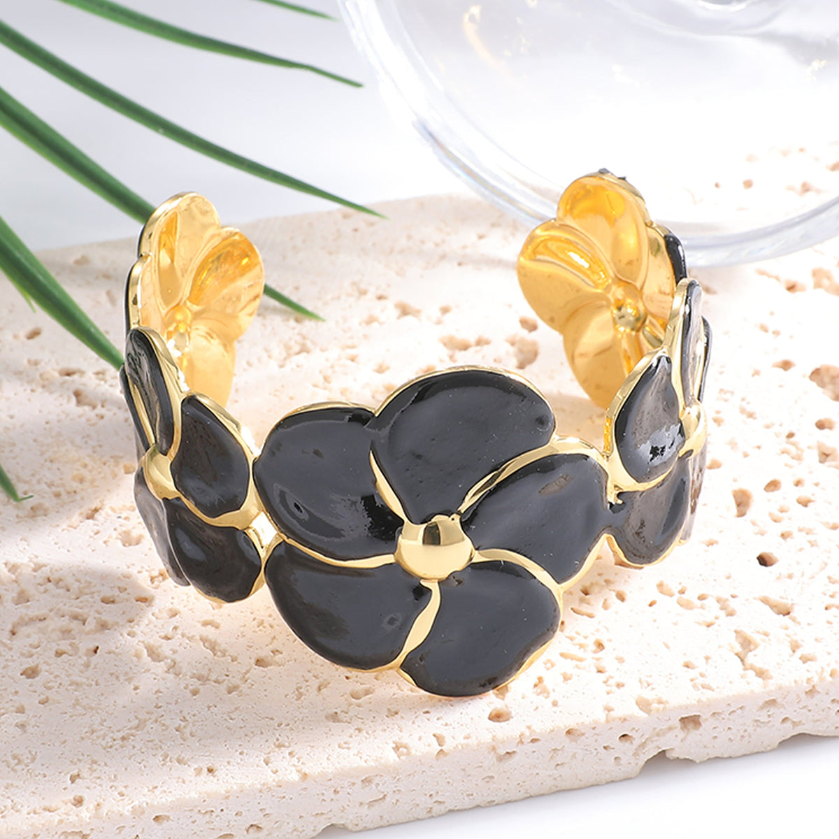 Ladies cuff bracelet with elaborate flower pattern Symbol Fashion