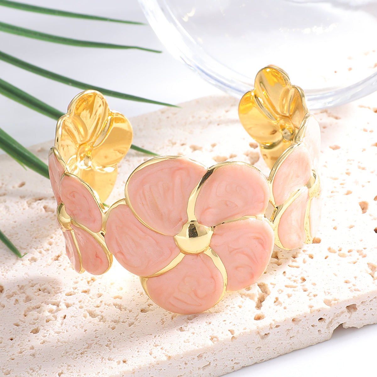Ladies cuff bracelet with elaborate flower pattern Symbol Fashion