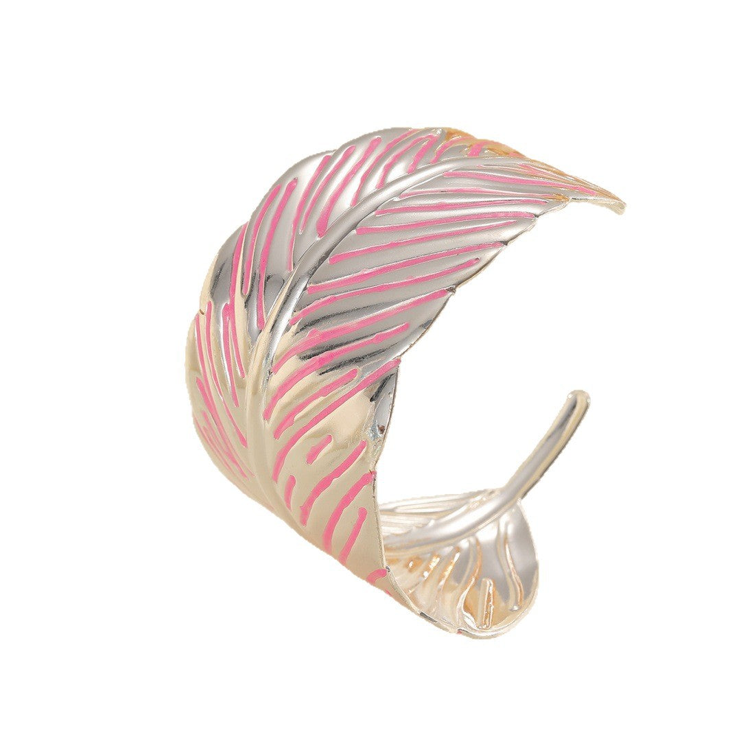 Ladies Open Cuff Bracelet in Tropical Leaf Design Symbol Fashion