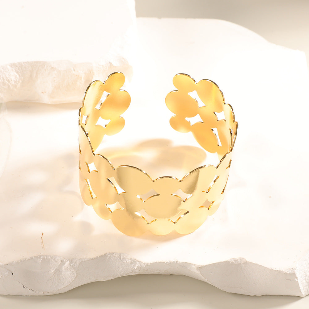 Women Open Bangle with Artistic Relief Design Symbol Fashion