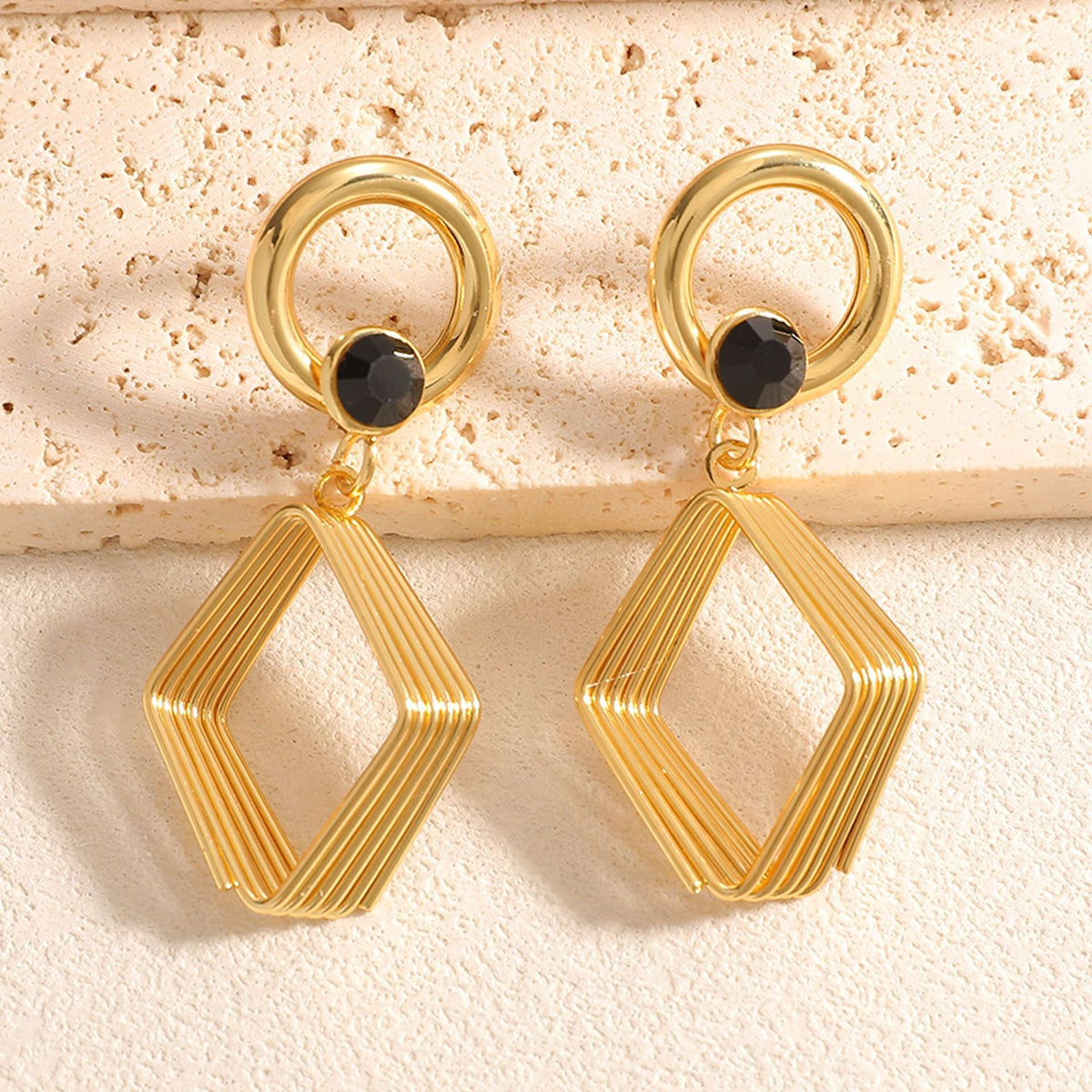 Women's Design Earrings with Geometric Wire Motif Symbol Fashion