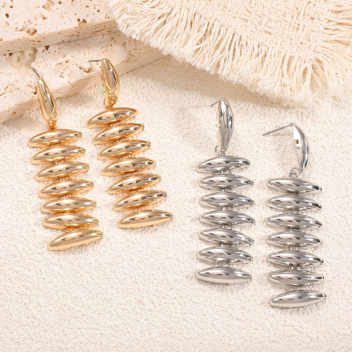 Ladies Hanging Earrings in Modern Spiral Design Symbol Fashion