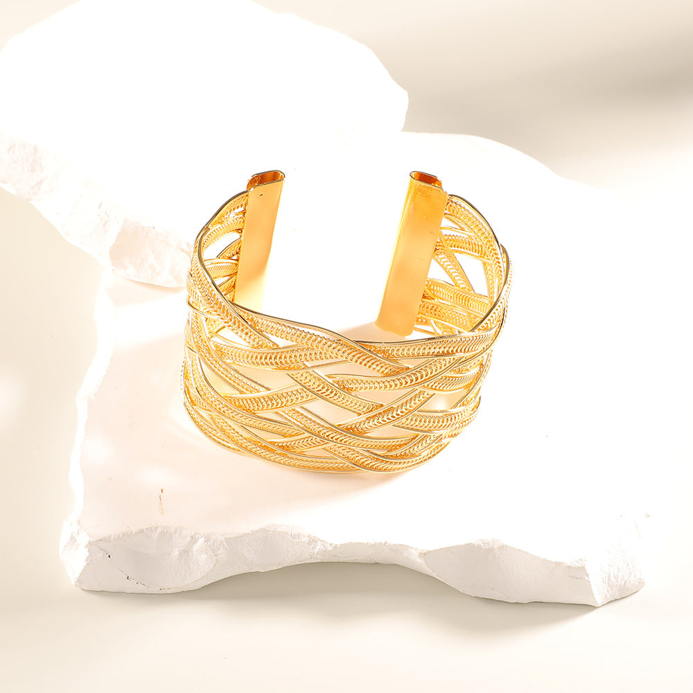 Women Open Bangle with Artistic Relief Design Symbol Fashion