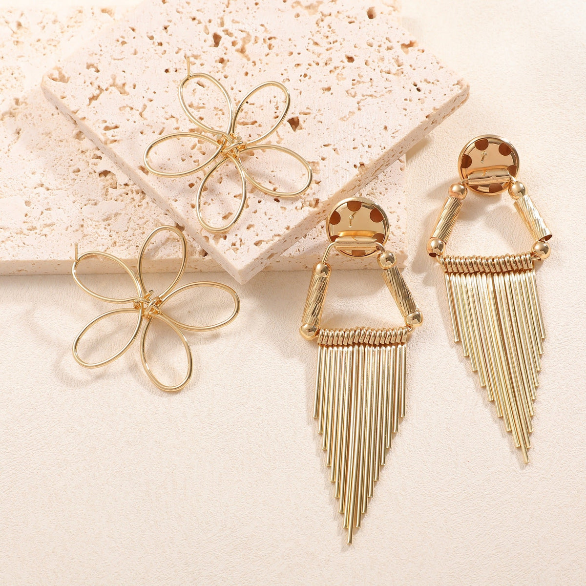 Ladies Hanging Earrings in Artistic Flower Design Symbol Fashion