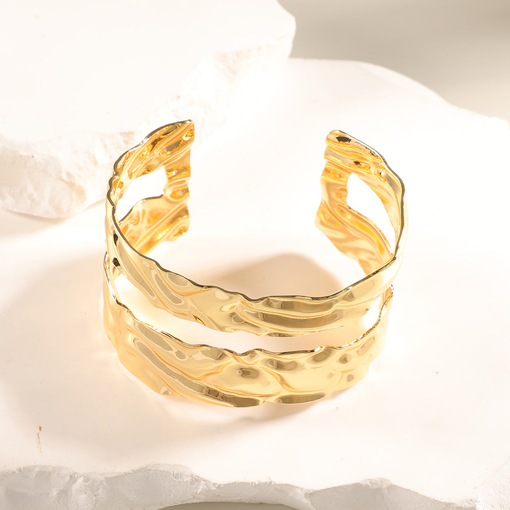 Women Open Bangle with Artistic Relief Design Symbol Fashion