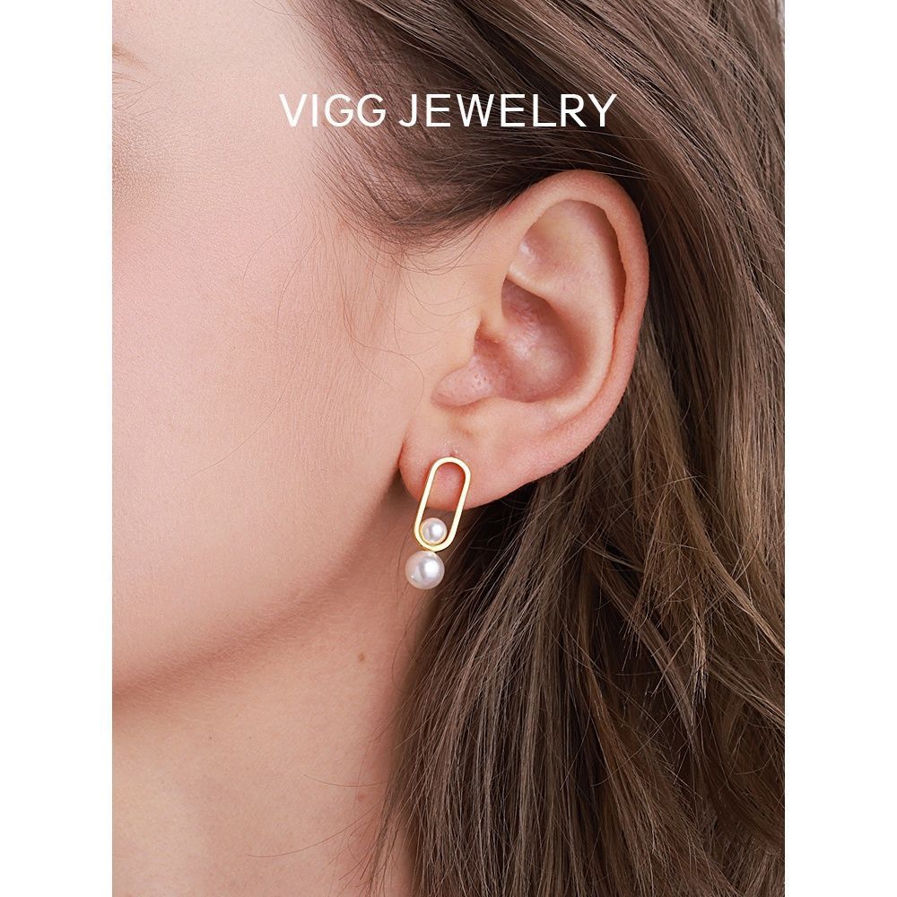 Women's stud earrings with modern oval design and elegant pearls Symbol Fashion
