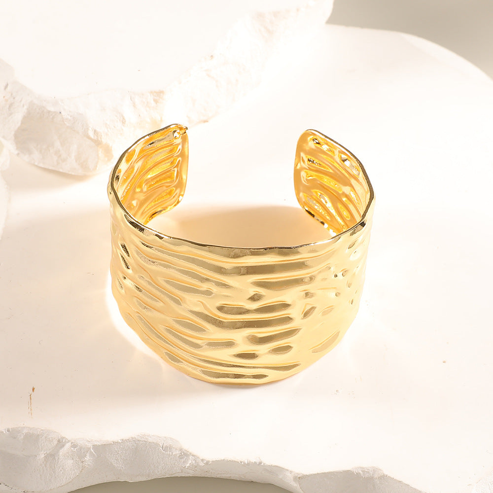 Women Open Bangle with Artistic Relief Design Symbol Fashion