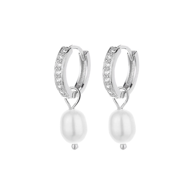 Ladies earrings with elegant zirconia decorations and pearl pendants Symbol Fashion