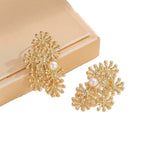 Women’s ear clips with elaborate flower design and pearl accent Symbol Fashion