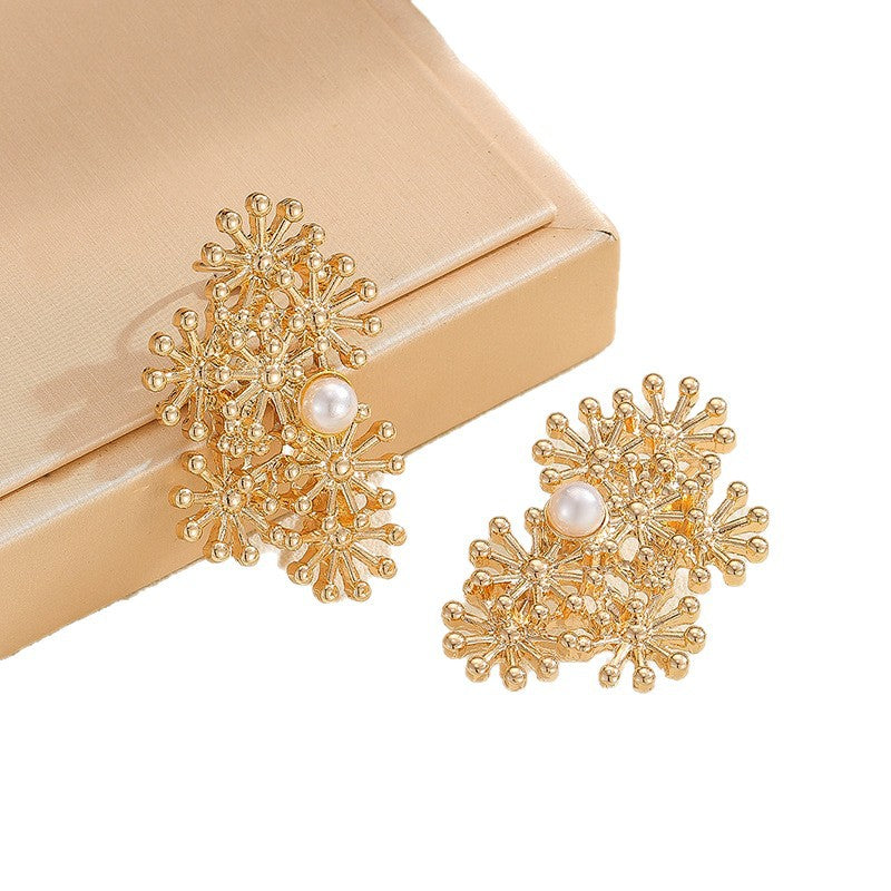 Women’s ear clips with elaborate flower design and pearl accent Symbol Fashion