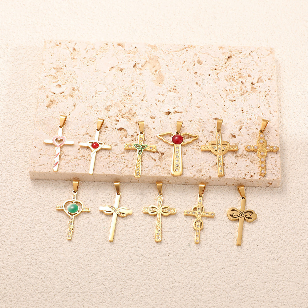 Ladies cross pendant with heart-shaped design and sparkling accents Symbol Fashion