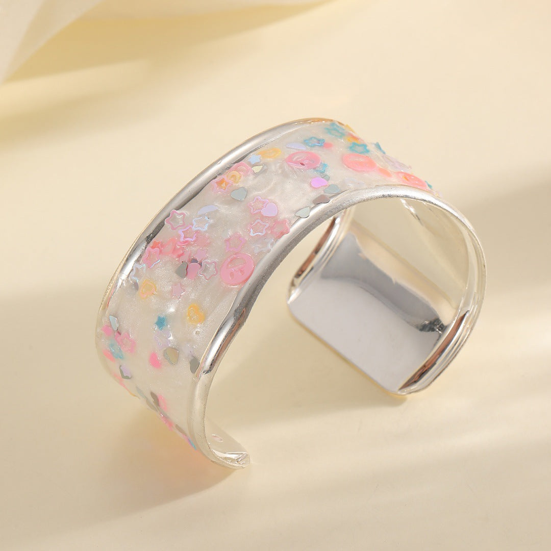Women Open Bangle with Sparkling Star Motif Symbol Fashion