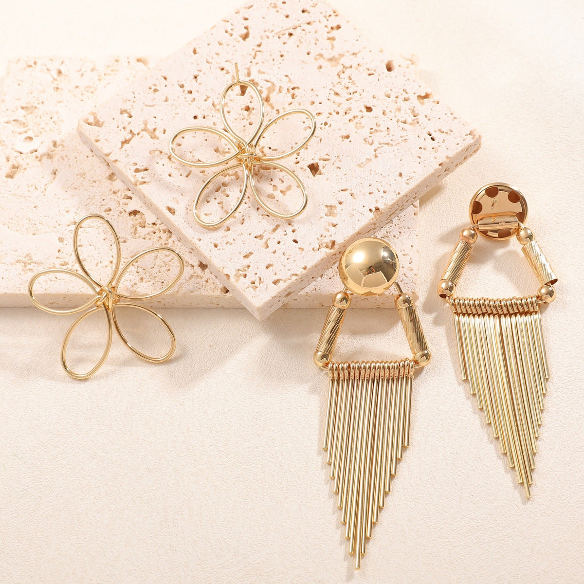 Ladies Hanging Earrings in Artistic Flower Design Symbol Fashion