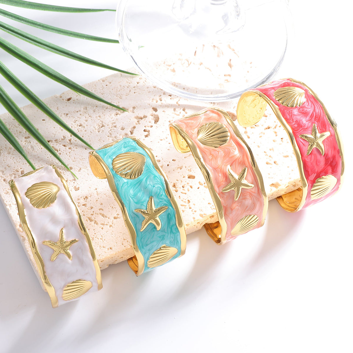 Women's Bangle with Maritime Shell and Starfish Design Symbol Fashion