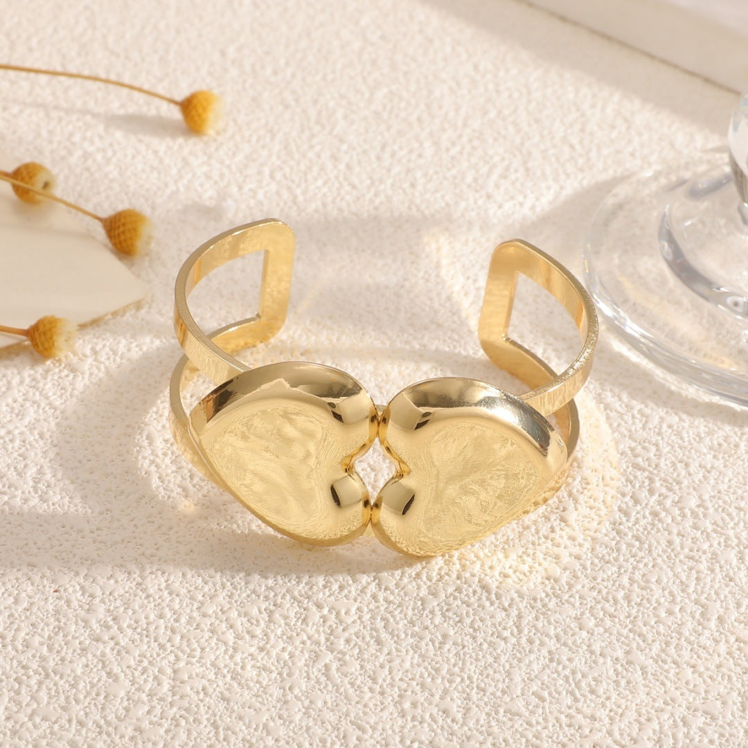 Women's Open Bangle with Elegant Heart Shape Symbol Fashion