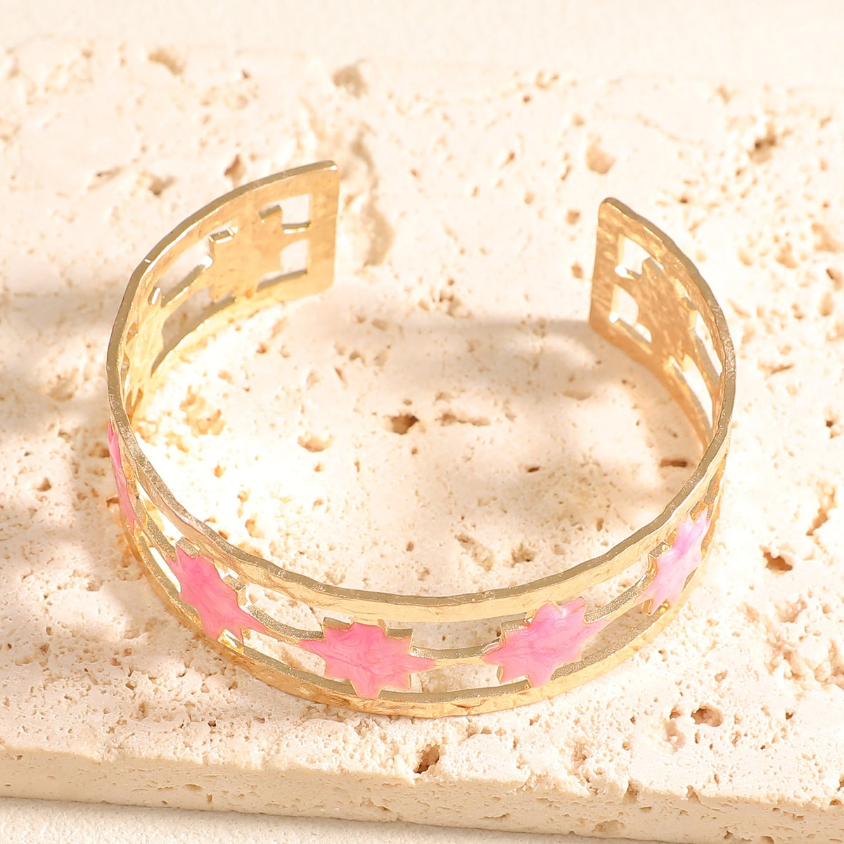 Women's Open Bangle with Elegant Leaf Design Symbol Fashion
