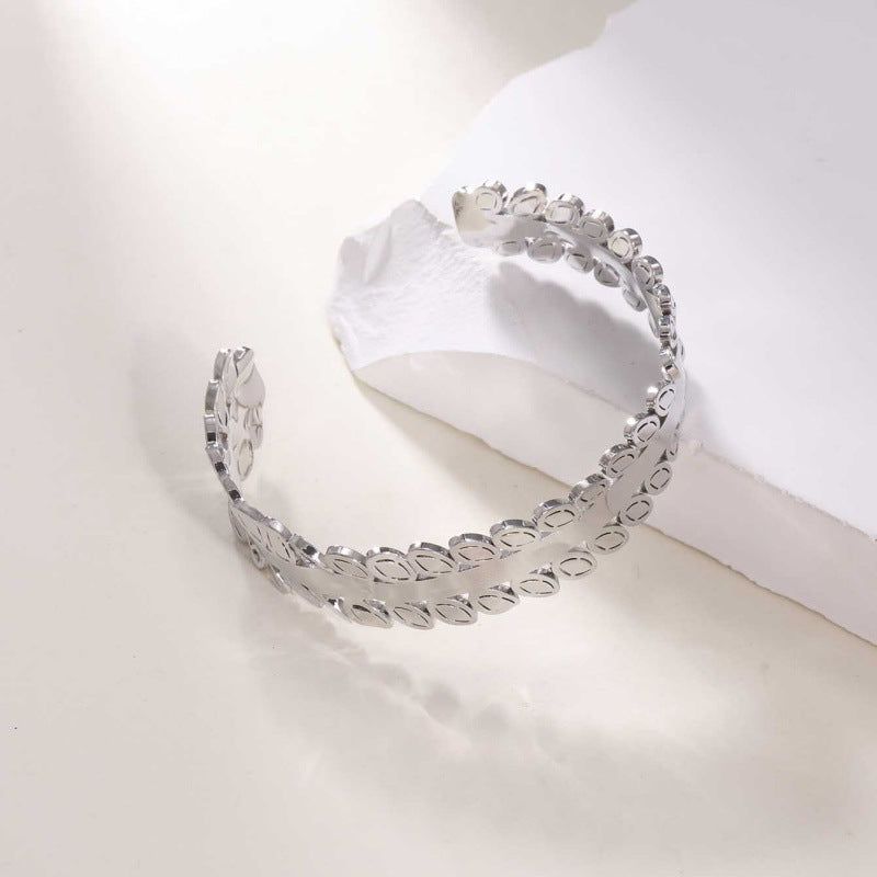 Women's Open Bangle in Modern Bamboo Design Symbol Fashion