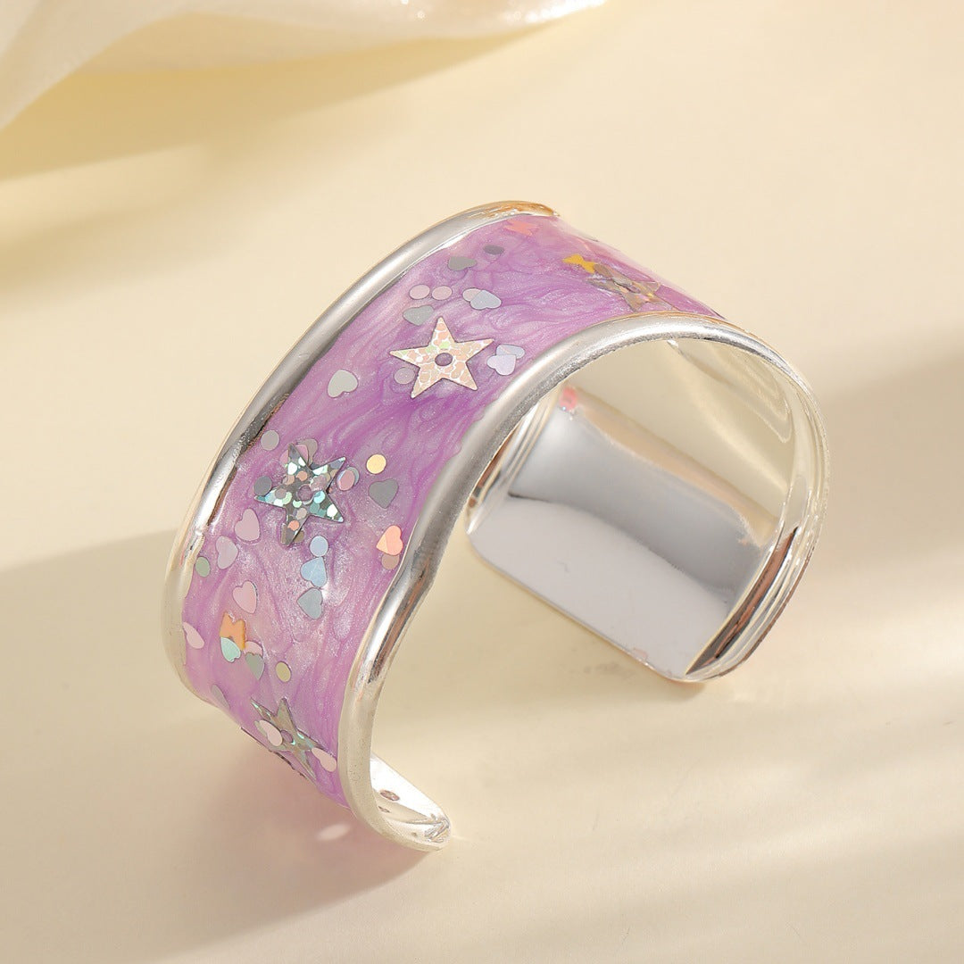 Women Open Bangle with Sparkling Star Motif Symbol Fashion