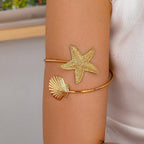 Women Open Bangle with Maritime Star and Shell Design Symbol Fashion