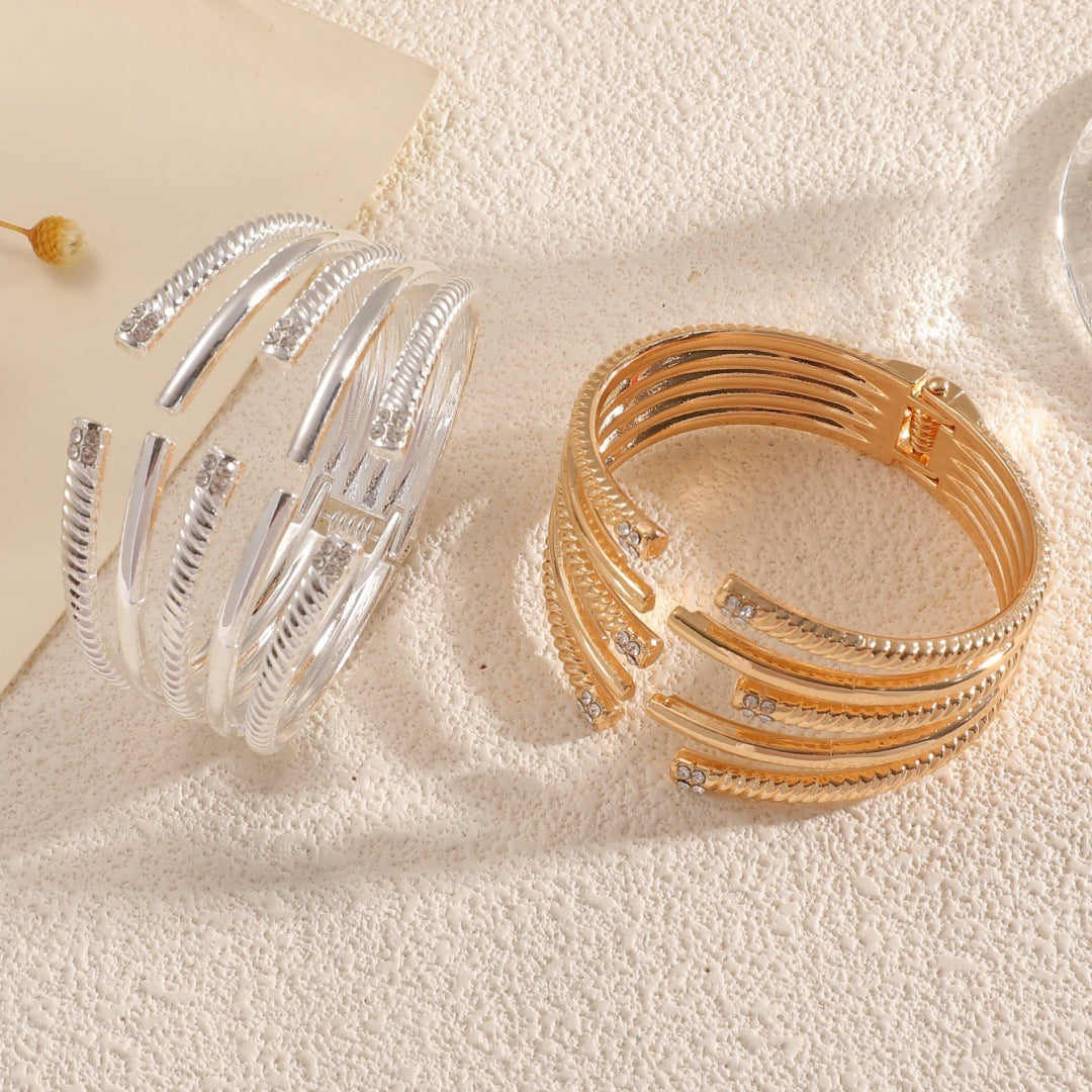 Women's Open Bangle with Modern, Layered Design Symbol Fashion