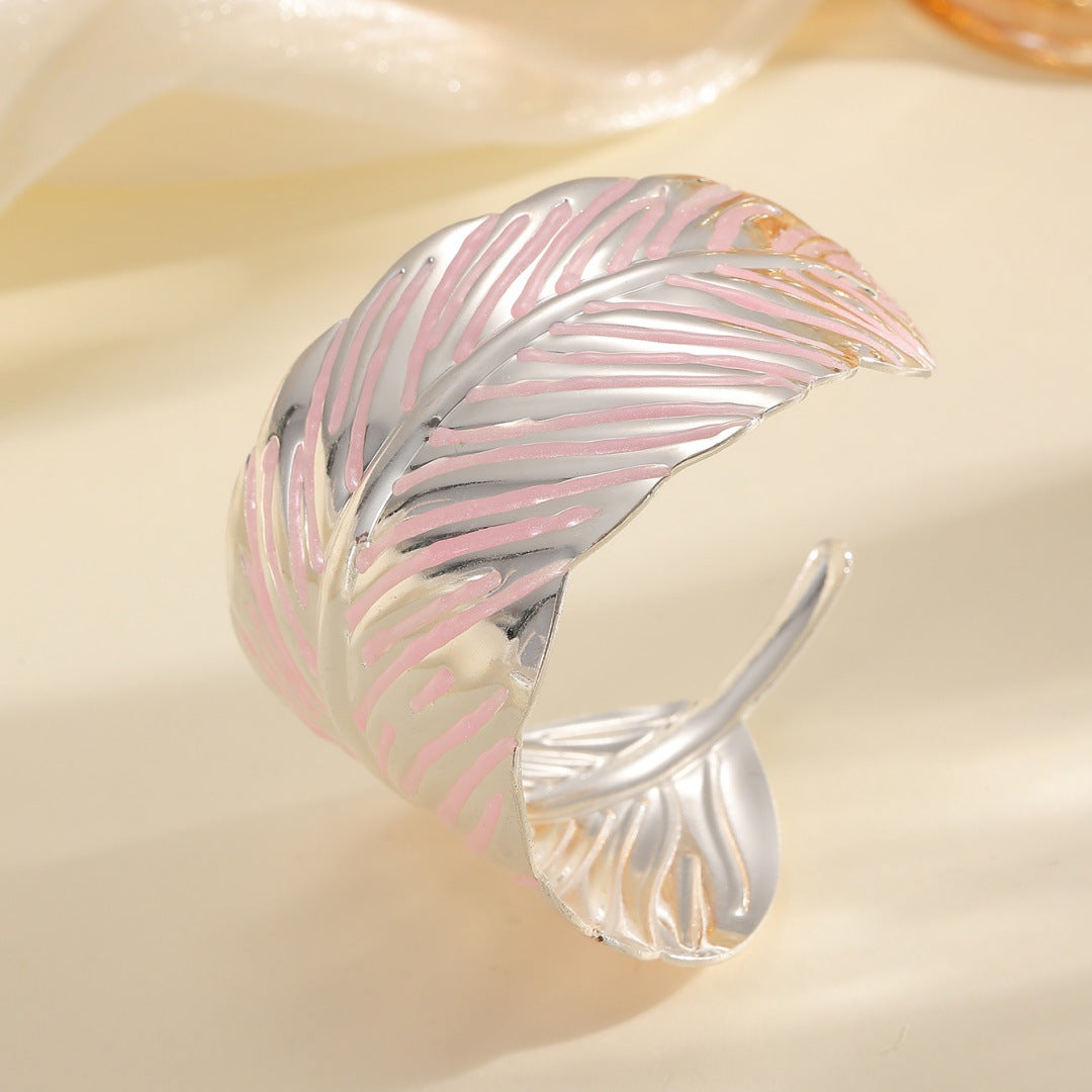 Ladies Open Cuff Bracelet in Tropical Leaf Design Symbol Fashion