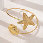 Women Open Bangle with Maritime Star and Shell Design Symbol Fashion