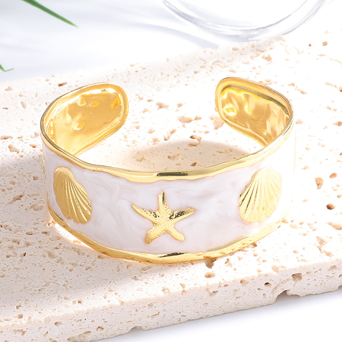Women's Bangle with Maritime Shell and Starfish Design Symbol Fashion