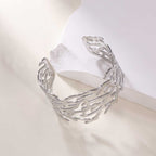 Women's Open Bangle with Elegant Wave Design Symbol Fashion